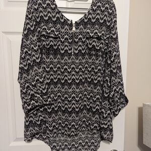 Avenue Black and White Chevron Blouse